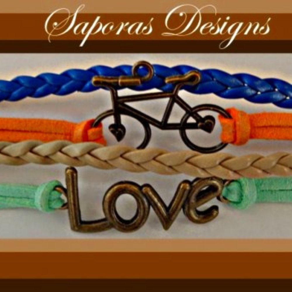 Colorful Multi-Layered Leather Bracelet With Braids Love & Bicycle Charm